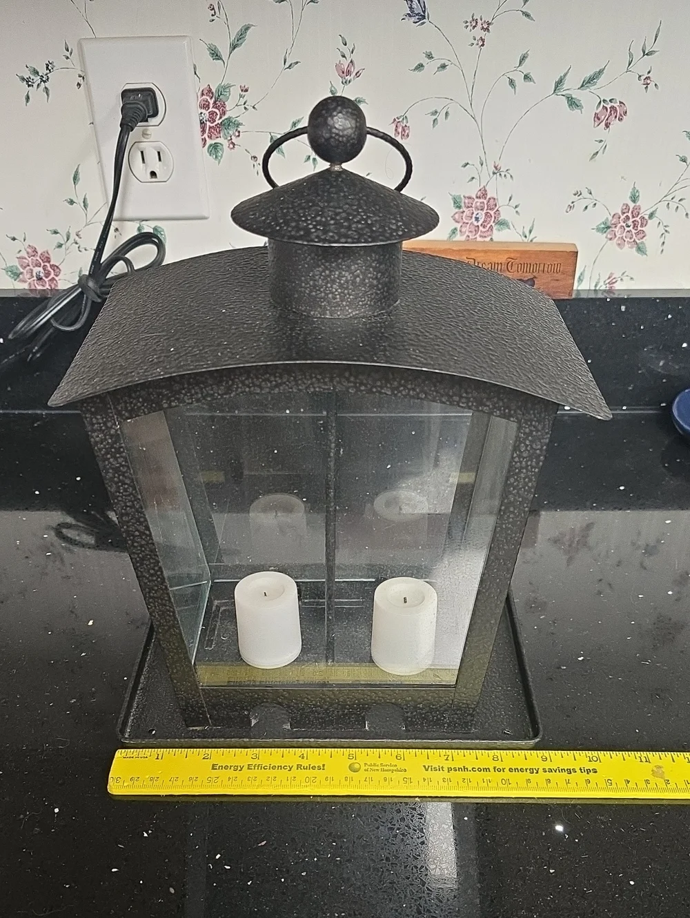 Vintage. Decorative Black Hanging Metal Lantern with Glass Panels